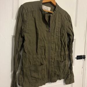 Caslon dark green linen utility zip up jacket XS